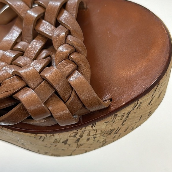 Tory Burch Killian Wedge Sandal Woven Leather Cork Platform Shoe Size 10 - Picture 14 of 16